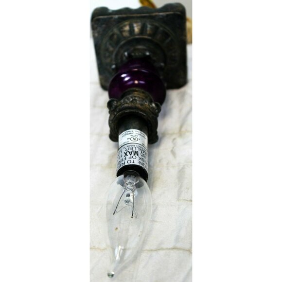 Small Lamp with Purple Glass Center Accent Table Nightlight Resin Metal Colored - Picture 8 of 11